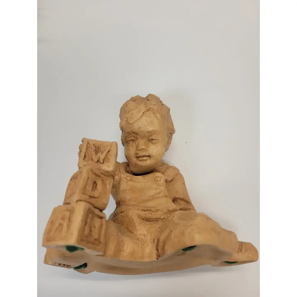 Vintage Lee Bortin Originals Clay Sculpture Boy With Alphabet Blocks Unglazed